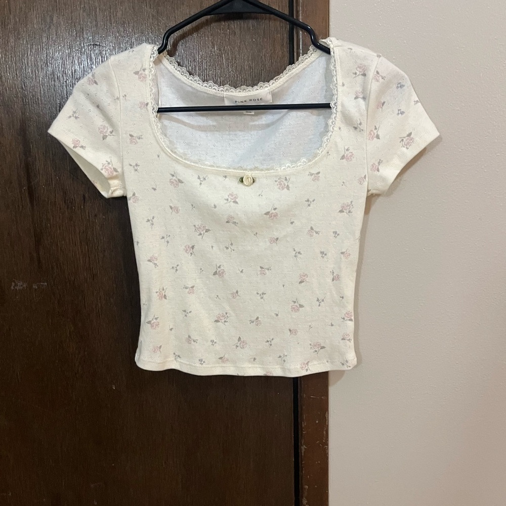 Pink Rose Cream Floral Lace Women's Blouse